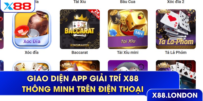 Giao diện app giải trí X88 thông minh trên điện thoại